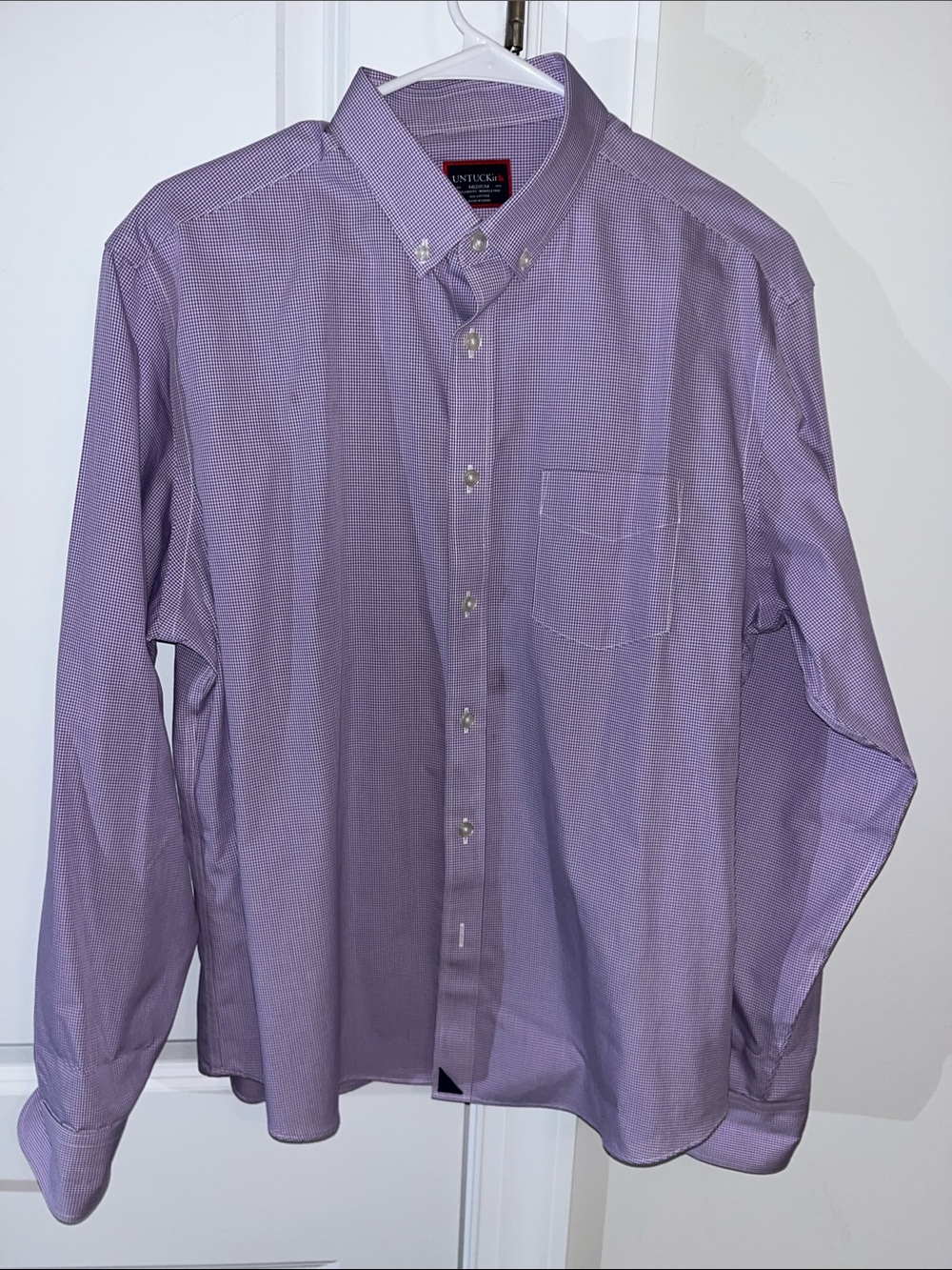 UNTUCKit LS Purple Small Plaid Check No Iron Button Down Shirt-M relaxed Fit